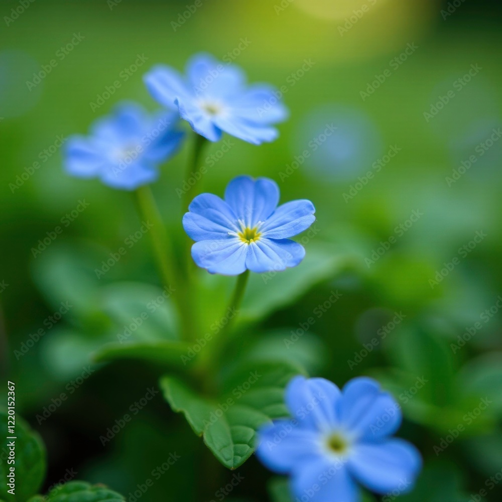 Delicate blue forget me nots in a lush green carpet, garden, myosotis sylvatica Delicate blue forget me nots in a lush green carpet, garden, myosotis sylvatica