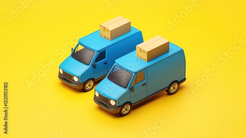 Two delivery vans on yellow background, ready for transport