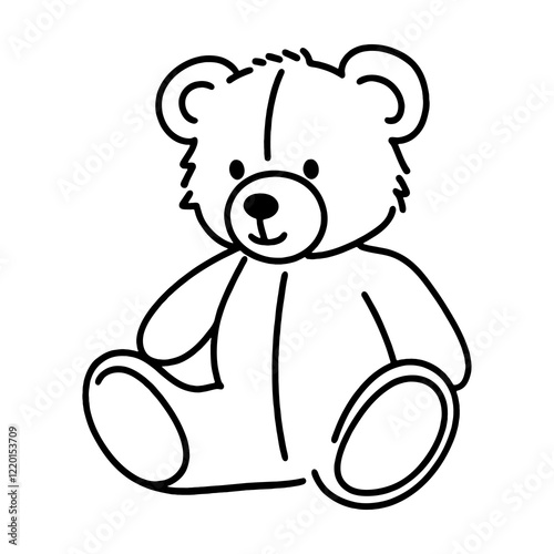 座っているポーズのテディベアの手描き線画イラスト　透過背景の切り抜き