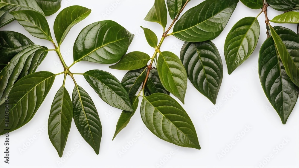 Fototapeta premium Green coffee leaves isolated on a white background.
