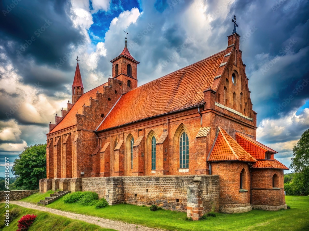 Ancient Lithuanian church, a striking example of Gothic red brick architecture, perfectly composed. Ancient Lithuanian church, a striking example of Gothic red brick architecture, perfectly composed.