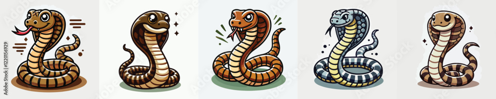 Fototapeta premium vector set of cute cobra snakes