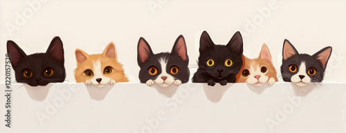 Cute Smiling Dogs and Cats Peeking Over White Banner photo