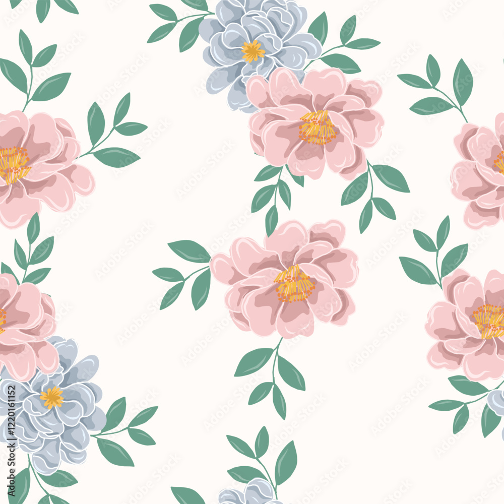 Obraz premium Pastel Hand Drawn Peony Seamless Pattern