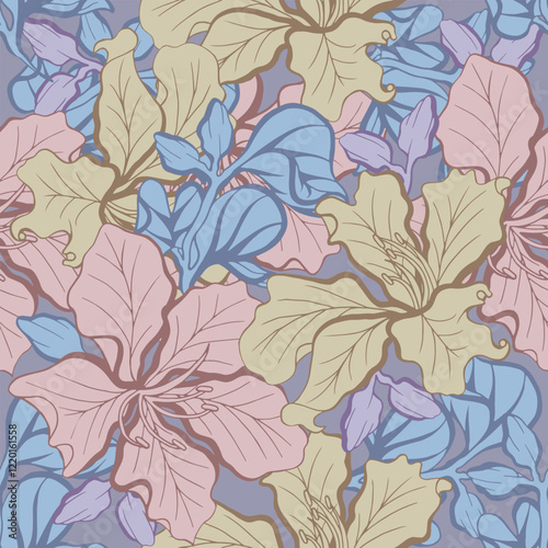 Wallpaper Mural Bauhinia flower pattern softt colors Torontodigital.ca