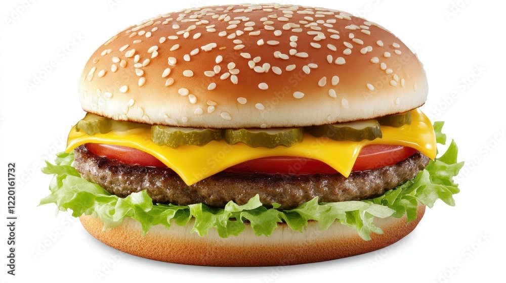 Juicy Cheeseburger with Sesame Bun and Fresh Lettuce Juicy Cheeseburger with Sesame Bun and Fresh Lettuce