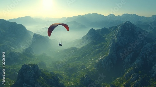 Paragliding Adventure over Misty Mountains: A Breathtaking Aerial View