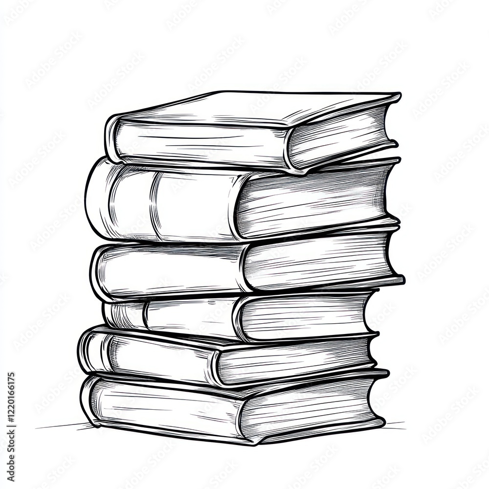 Fototapeta premium A Neat Stack of Books Drawn in Black Ink