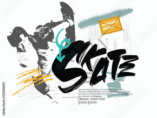 Rider graffiti slogan print, Urban typography hipster street art, freestyle slogan, freestyle skate. urban style design, rider in abstract sport illustration, t shirt graphics print vector design.eps