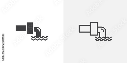 Wastewater icon set in black flat solid and outlined style.