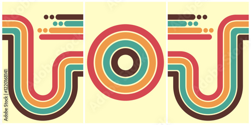 Retro Geometric Design With Vibrant Colors and Symmetrical Patterns