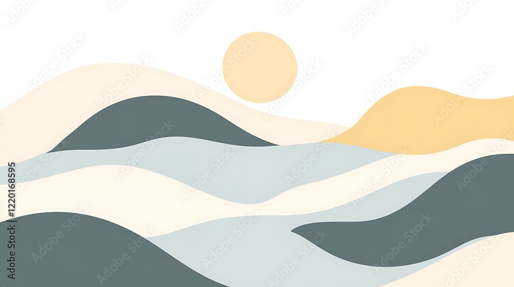 Abstract Minimalist Landscape Art Print Peaceful Sun and Hills Abstract Minimalist Landscape Art Print Peaceful Sun and Hills