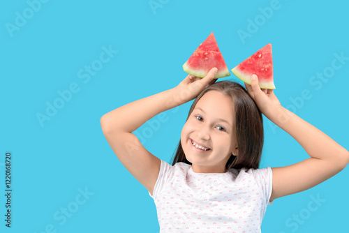 Happy little girl with slic...