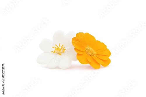 Wallpaper Mural Two vibrant flowers, one white and one orange, positioned together on a clean background, symbolizing beauty Torontodigital.ca