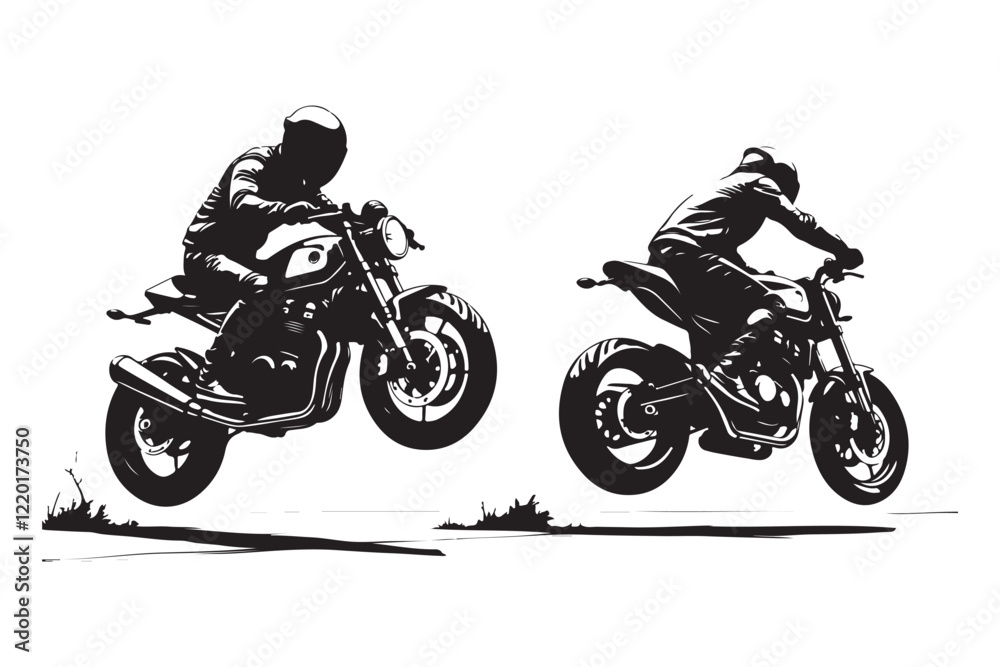 Dynamic Motorcycle Racing Duo in Black and White Artwork Dynamic Motorcycle Racing Duo in Black and White Artwork