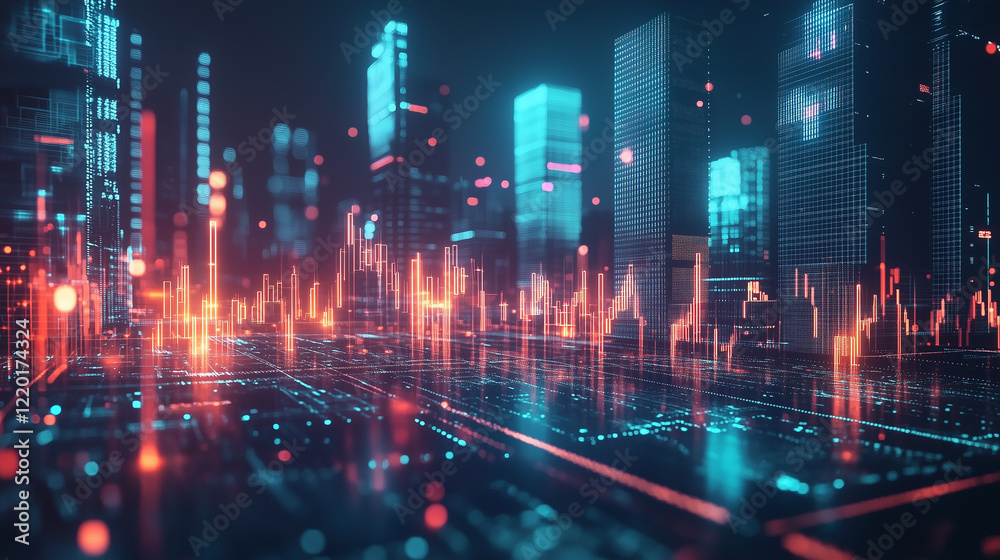 Fototapeta premium Futuristic Cityscape with Glowing Neon Lights at Night