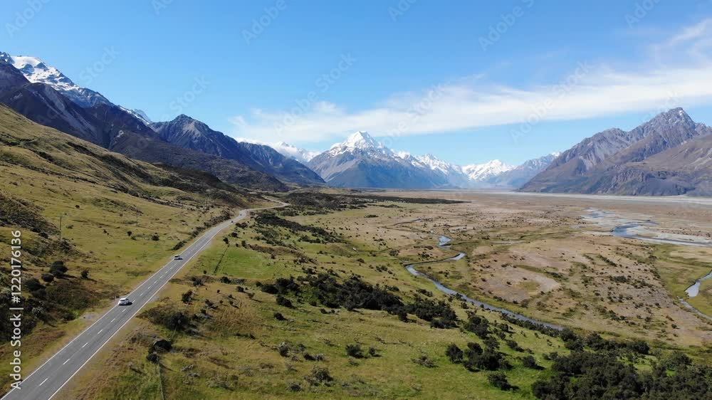 ニュージーランドの世界遺産「マウント・クック山」の空撮 ニュージーランドの世界遺産「マウント・クック山」の空撮