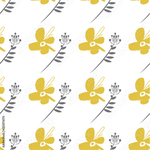 minimalist Seamless yellow flowers Pattern trend vector, A texture of red soft handdrawing flowers abstract Background. art for Textile Print, vector illustration