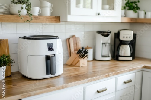 Modern Kitchen with Air Fryer and Coffee Machine