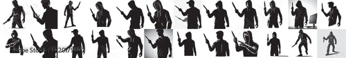 vector set silhouette of murder with knife