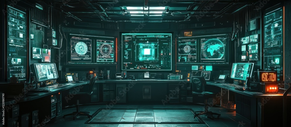 Obraz premium Futuristic Cyber Security Command Center