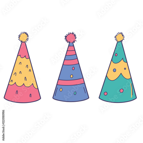 A set of colorful birthday hats vector illustration
