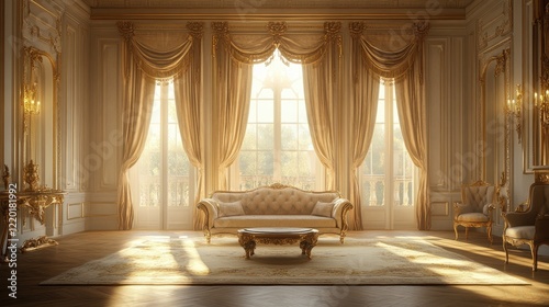 Sunlit Elegance: A Golden Hour in a Luxurious Palace Living Room