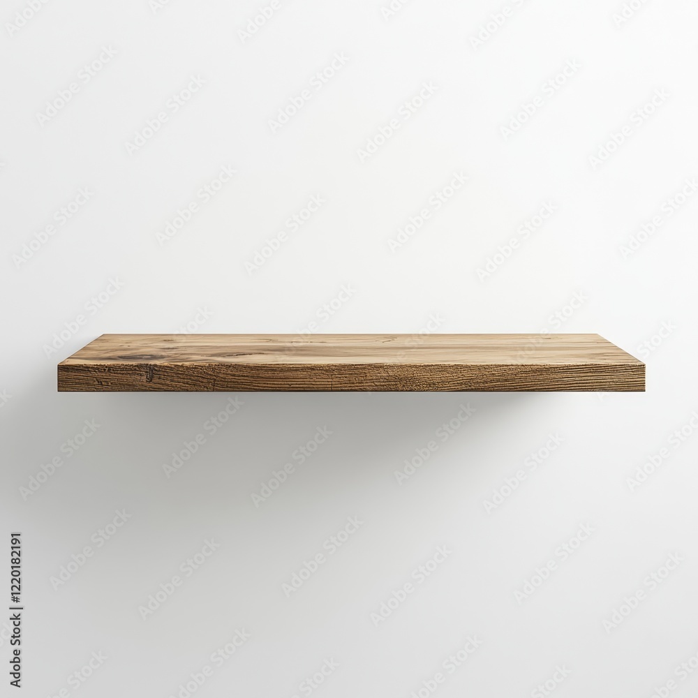 Simple rustic wooden shelf mounted on a white wall. Simple rustic wooden shelf mounted on a white wall.