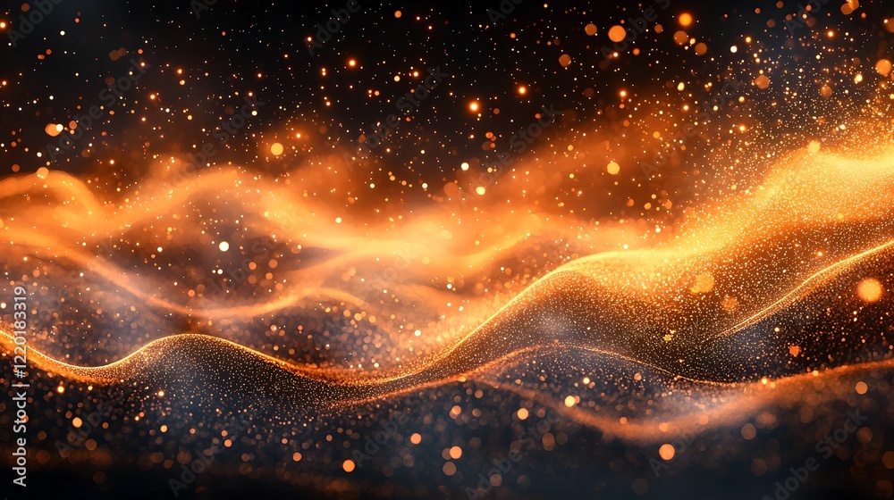 Obraz premium Abstract Orange Gold Glittering Waves Background