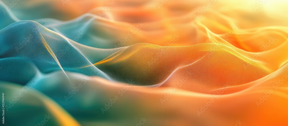 Fototapeta premium Abstract Orange and Teal Fabric Waves: A Serene Visual Symphony
