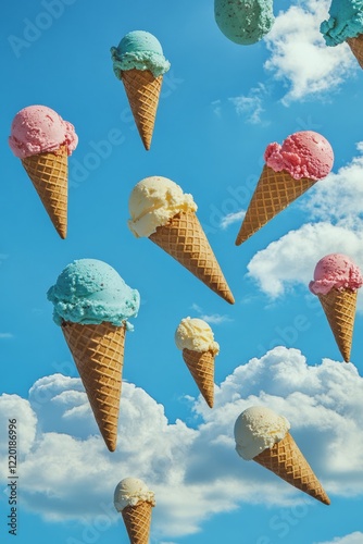 Wallpaper Mural Ice cream cones floating in a blue sky with clouds. Torontodigital.ca