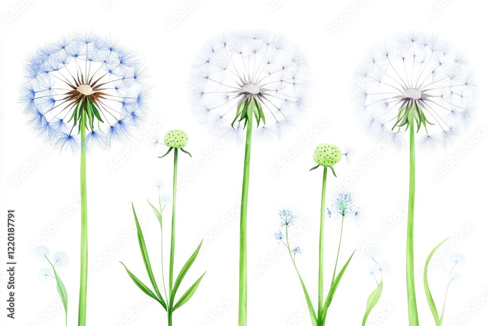 Obraz premium Watercolor dandelion clipart on a white background
