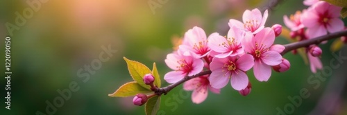 Delicate pink flowers blooming on a branch in a garden, spring, Iberis