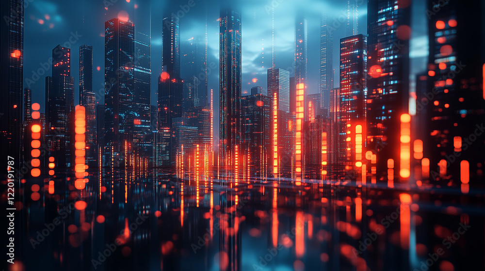 Fototapeta premium Futuristic City Nightscape With Glowing Skyscrapers