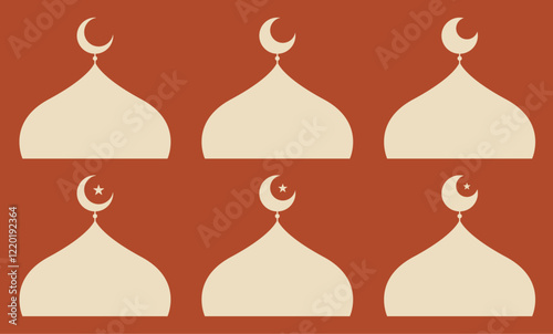 Collection of Cream Mosque Domes with Crescent Moons and Small Stars
