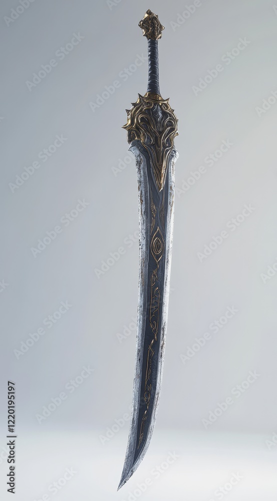 Ornate fantasy sword with gold detailing and a skull pommel. Ornate fantasy sword with gold detailing and a skull pommel.