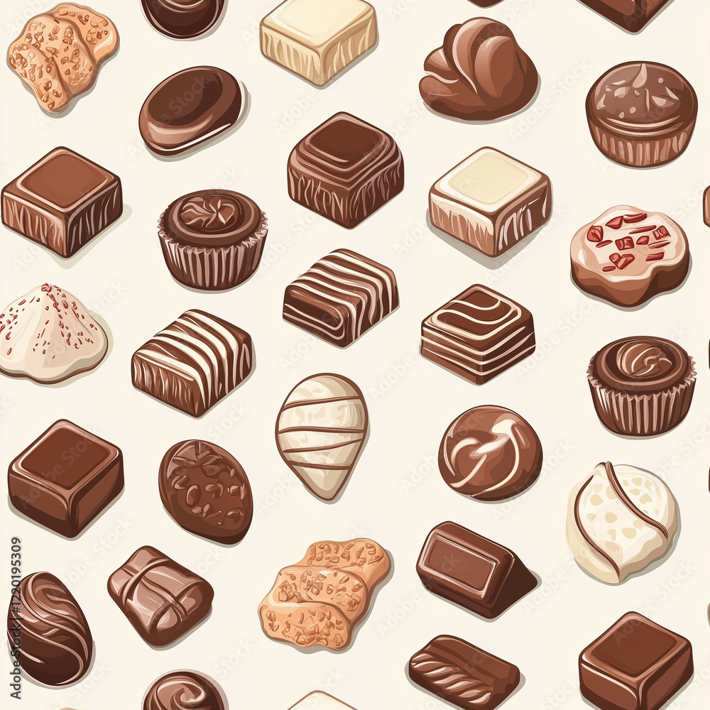 A seamless pattern illustration of various delicious chocolates A seamless pattern illustration of various delicious chocolates