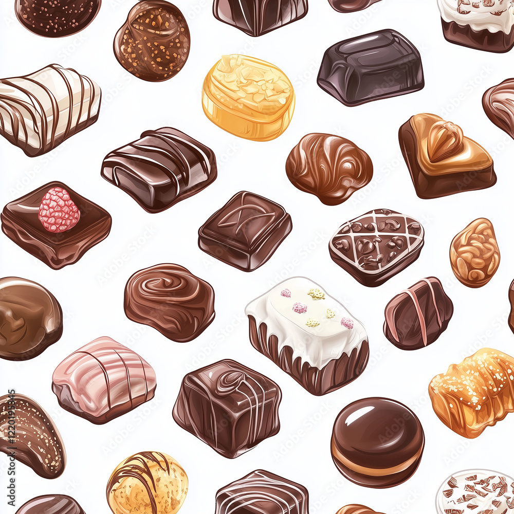 A seamless pattern illustration of various delicious chocolates A seamless pattern illustration of various delicious chocolates