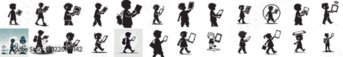 vector set of silhouette a child addicted to gadgets