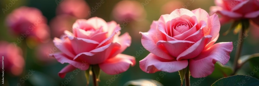 Delicate pink rose petals unfolding in a lush flower garden, floral, roses Delicate pink rose petals unfolding in a lush flower garden, floral, roses