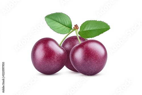 Wallpaper Mural Fresh, ripe cherries with green leaves arranged on a white background, ideal for food photography Torontodigital.ca