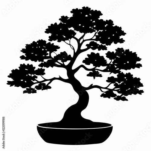 bonsai tree silhouette on white background