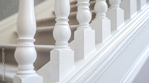 Elegant White Staircase Railing: A Close-Up View of Architectural Detail