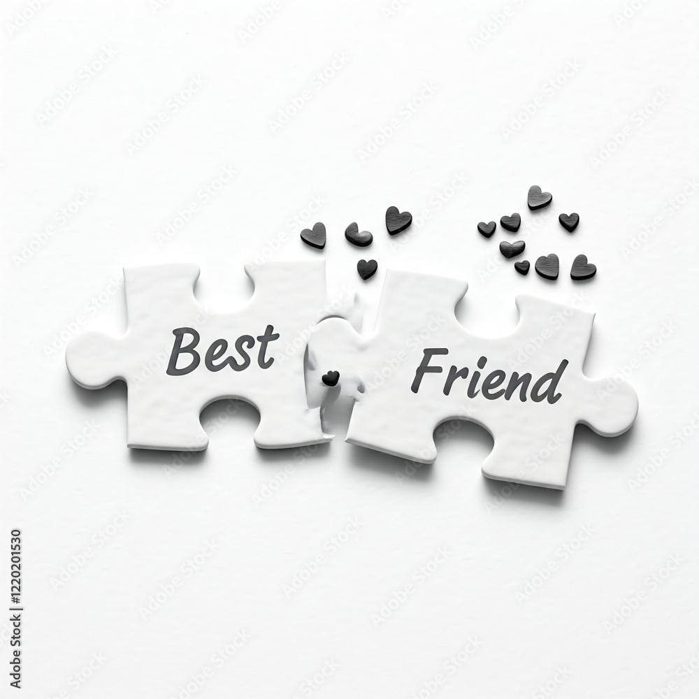Fototapeta premium white jigsaw puzzle pieces with best friend text and black hearts on white background