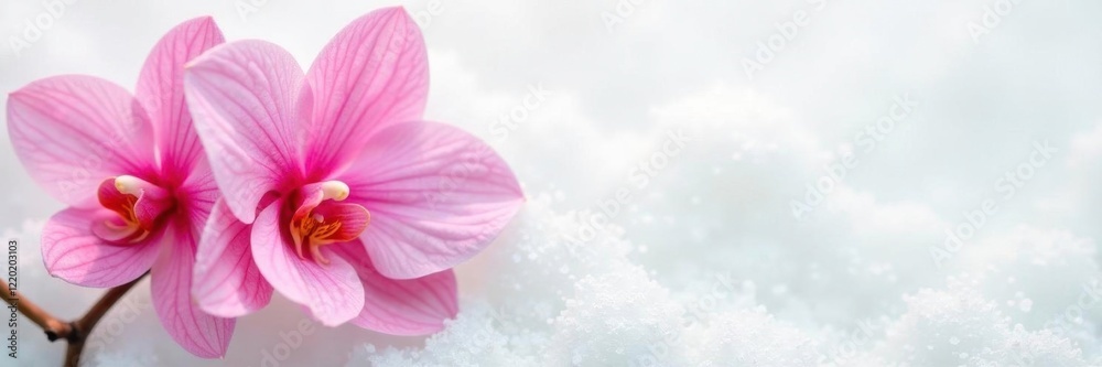 Obraz premium Delicate pink torch ginger flowers on a snowy white background, orchid, pink torch ginger