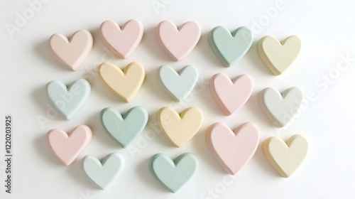 Pastel Heart-Shaped Decorative Objects Arranged in Grid Pattern
