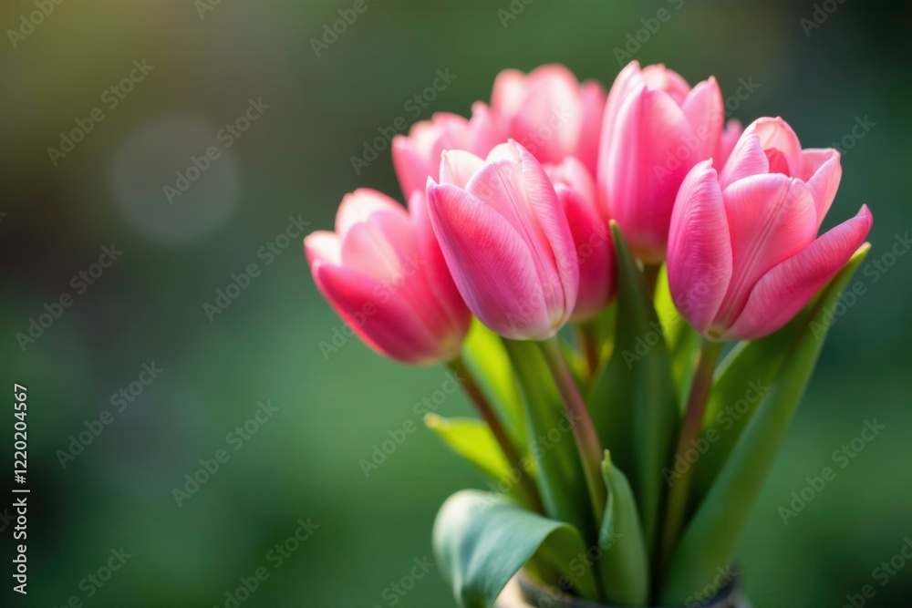 delicate pink tulips wrapped in a bunch of fragrant rose stems, garden, spring, florals delicate pink tulips wrapped in a bunch of fragrant rose stems, garden, spring, florals