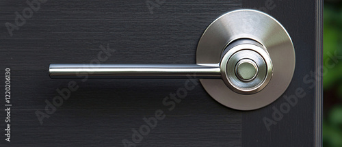 A sleek, modern door handle with a circular base, designed for durability and style, set against a dark background.