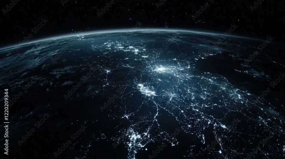 Obraz premium A Stunning Aerial View of Earth at Night with Illuminated Cities and Geographical Features