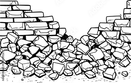 broken brick wall drawing